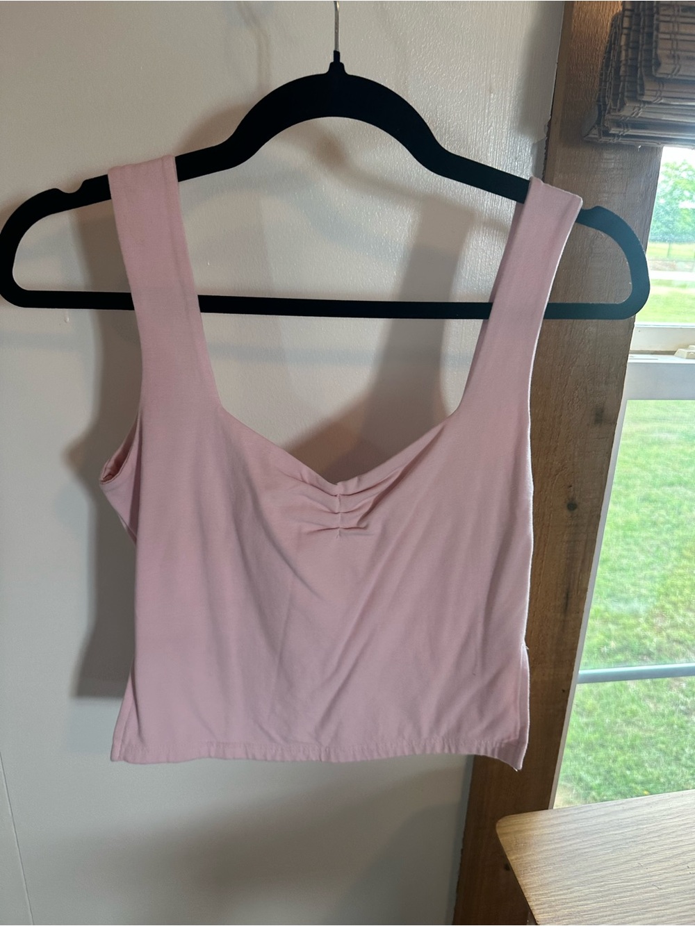 Pink Ruched Scoop-Neck Crop Tank Top